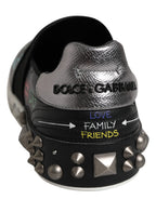 Dolce &amp; Gabbana Black Leather Studded Graffiti Sneakers Shoes