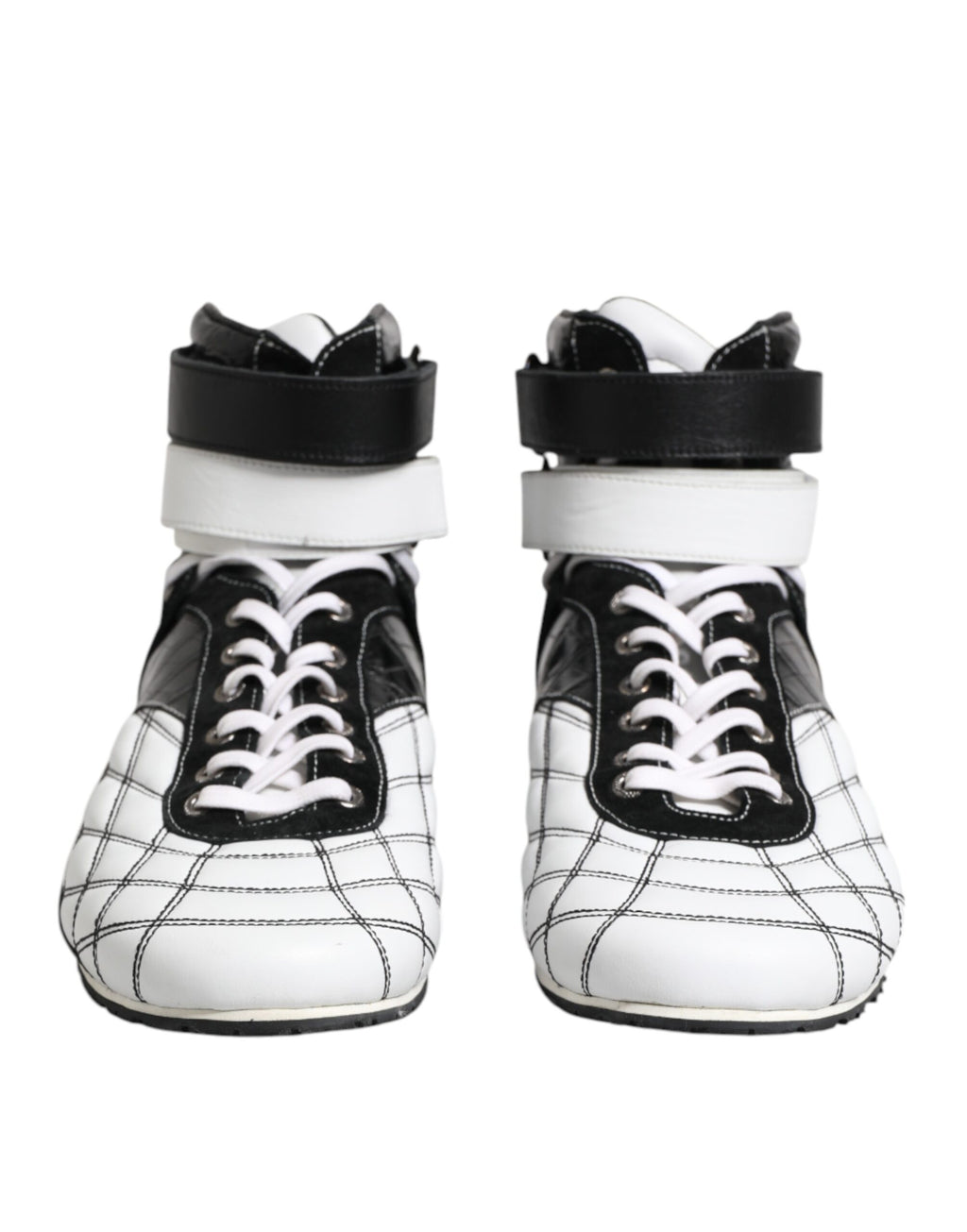 Dolce &amp; Gabbana Black White Leather High Top Sneakers Shoes