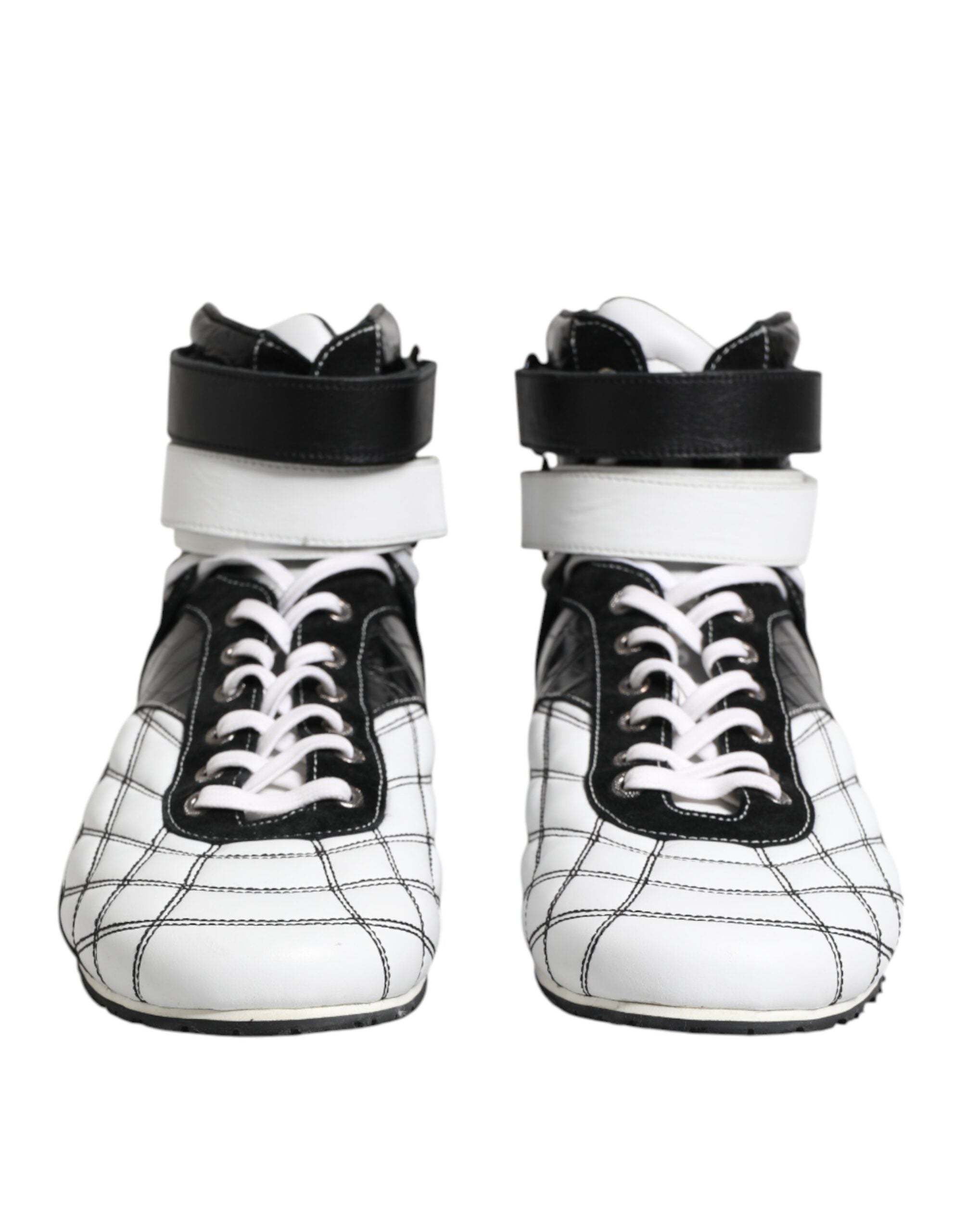 Dolce &amp; Gabbana Black White Leather High Top Sneakers Shoes