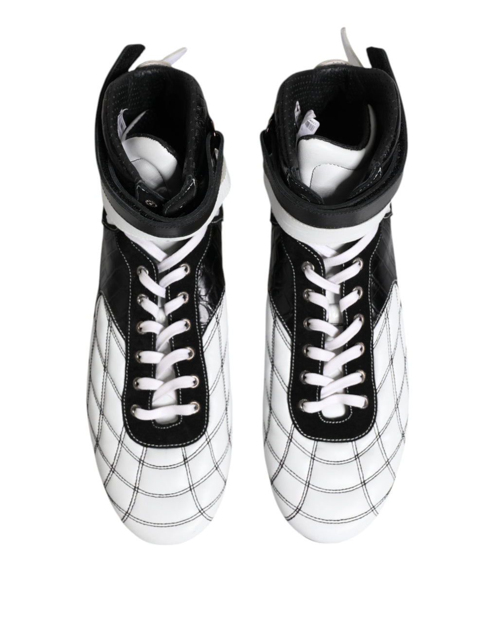 Dolce &amp; Gabbana Black White Leather High Top Sneakers Shoes