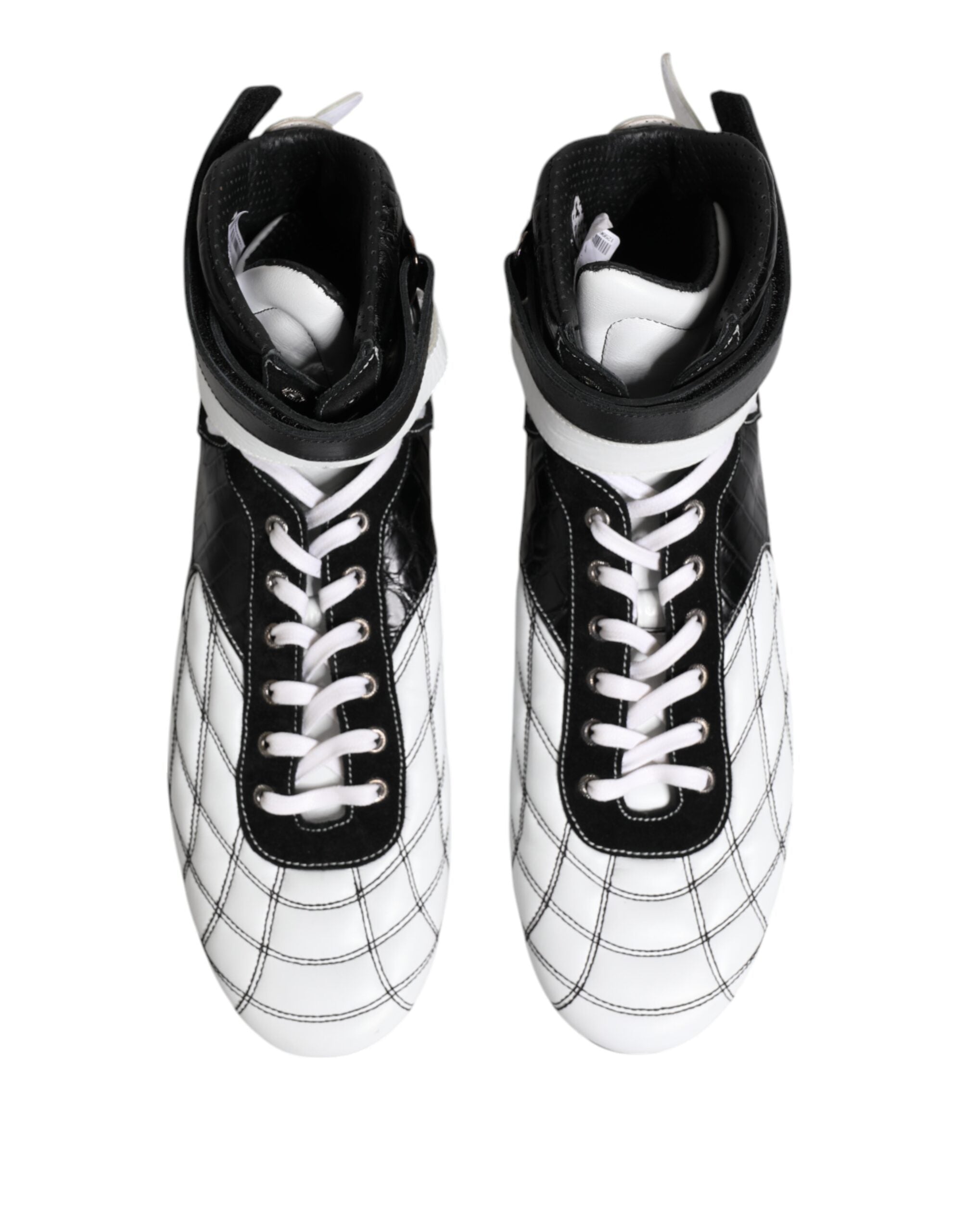 Dolce &amp; Gabbana Black White Leather High Top Sneakers Shoes