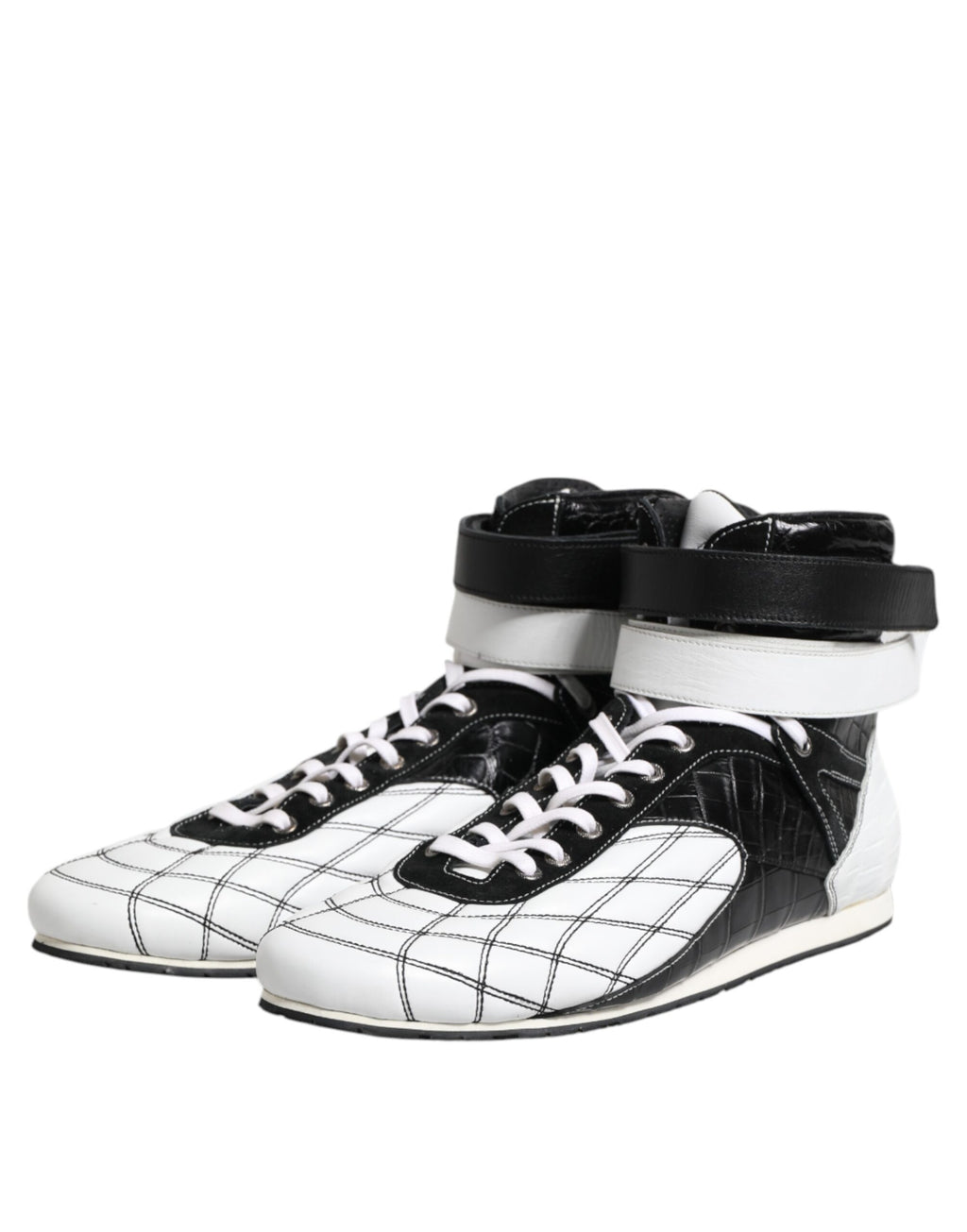 Dolce &amp; Gabbana Black White Leather High Top Sneakers Shoes