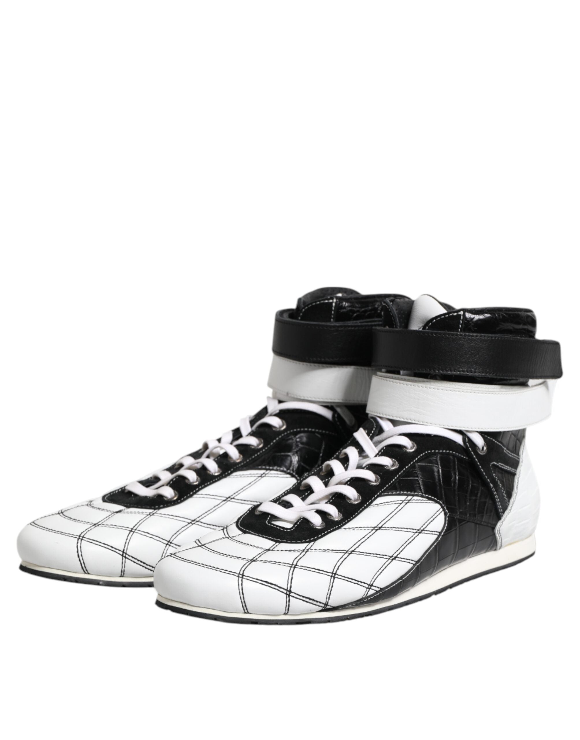 Dolce &amp; Gabbana Black White Leather High Top Sneakers Shoes