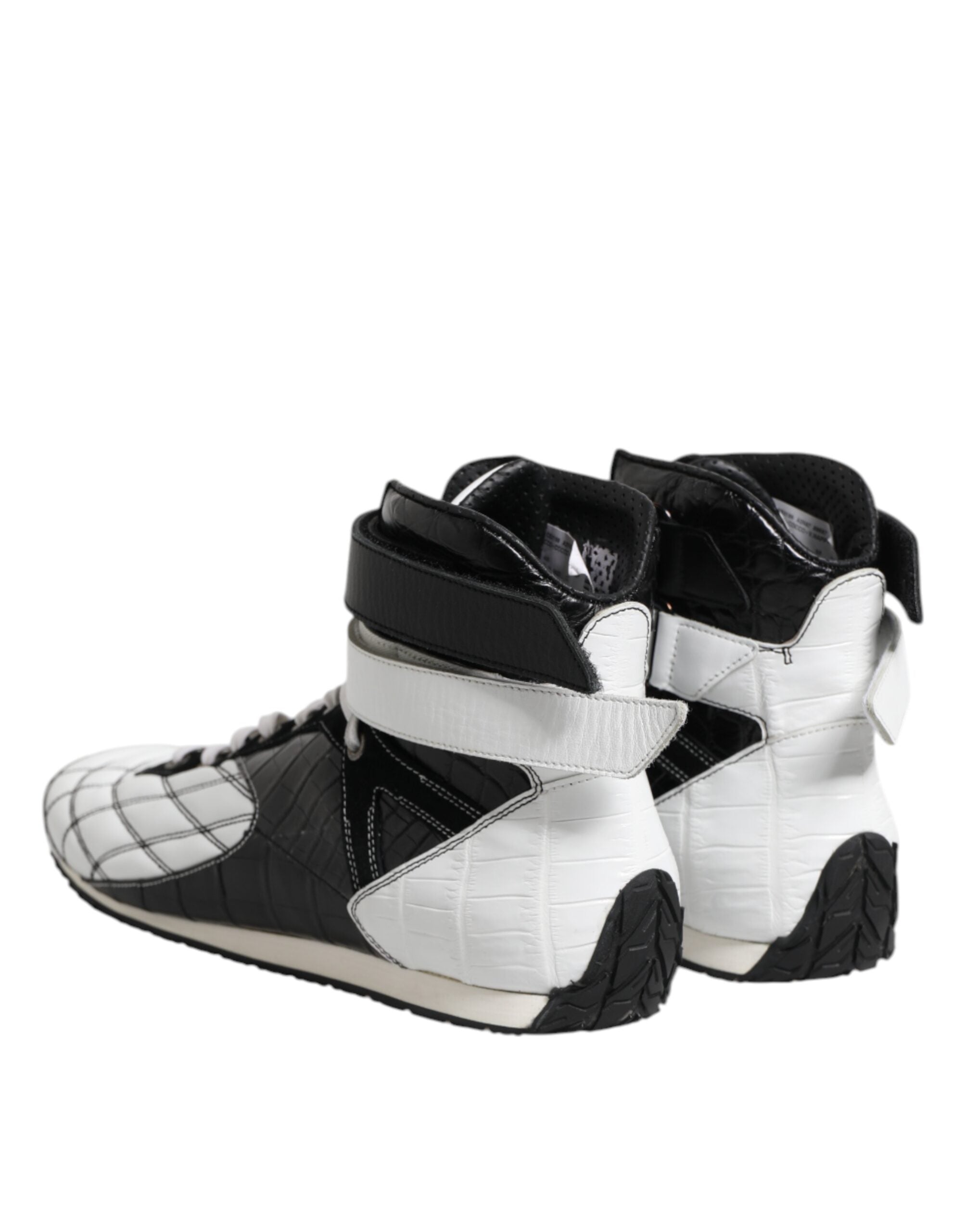 Dolce &amp; Gabbana Black White Leather High Top Sneakers Shoes