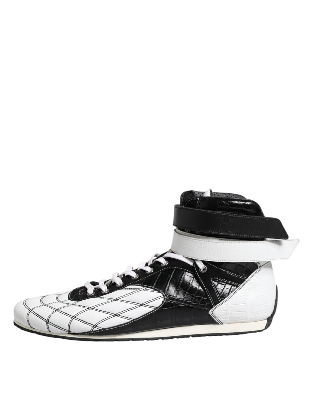 Dolce &amp; Gabbana Black White Leather High Top Sneakers Shoes
