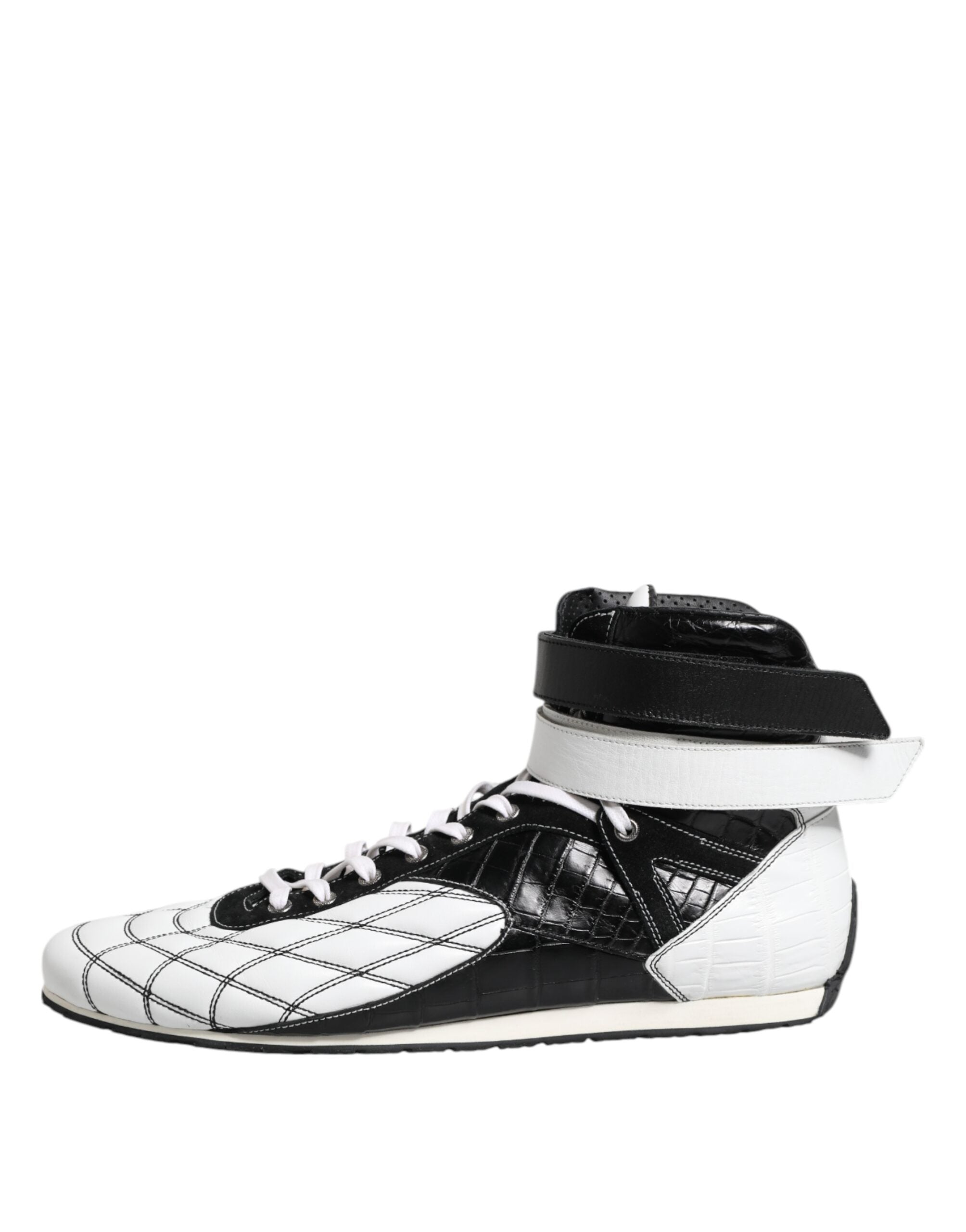 Dolce &amp; Gabbana Black White Leather High Top Sneakers Shoes