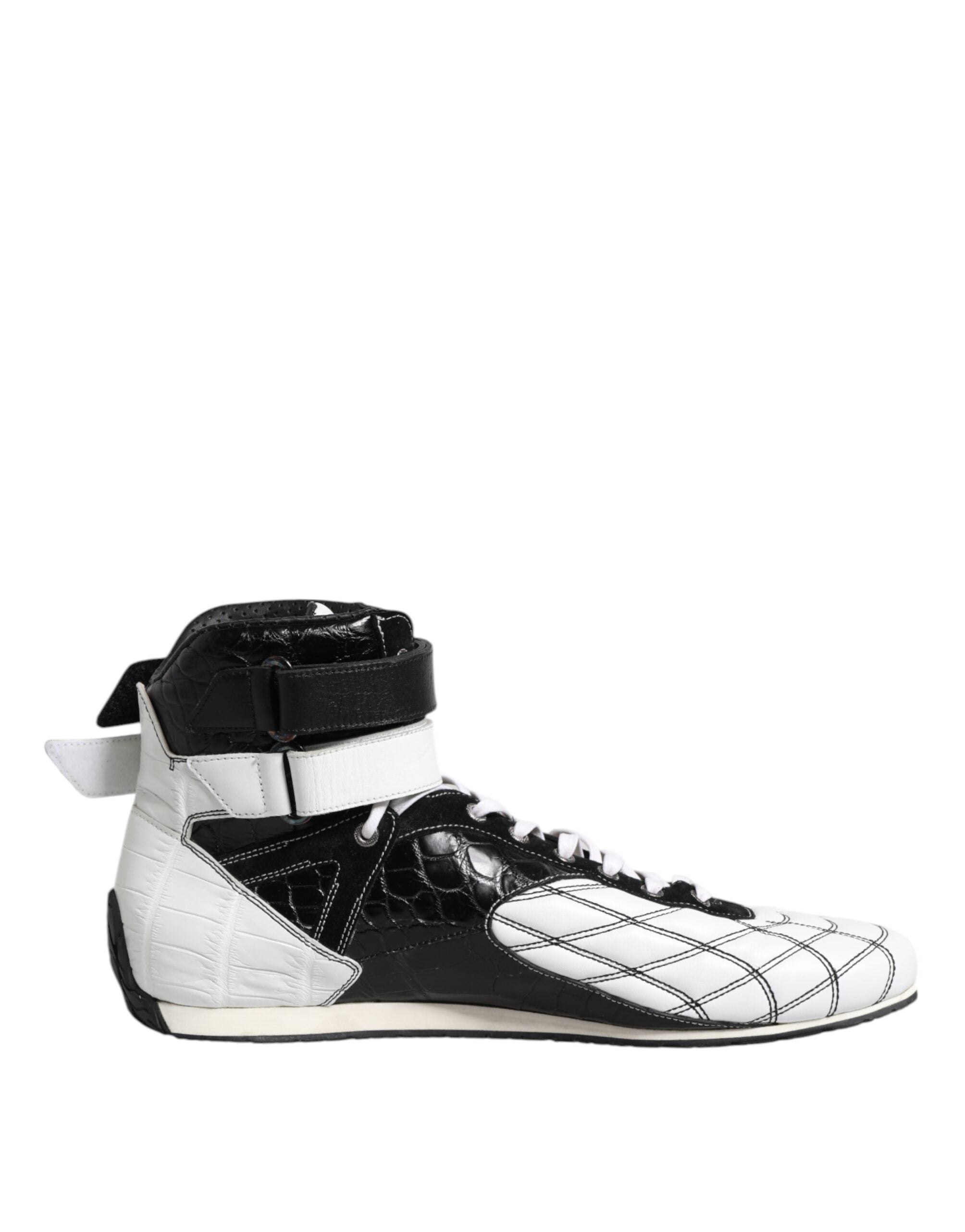 Dolce &amp; Gabbana Black White Leather High Top Sneakers Shoes