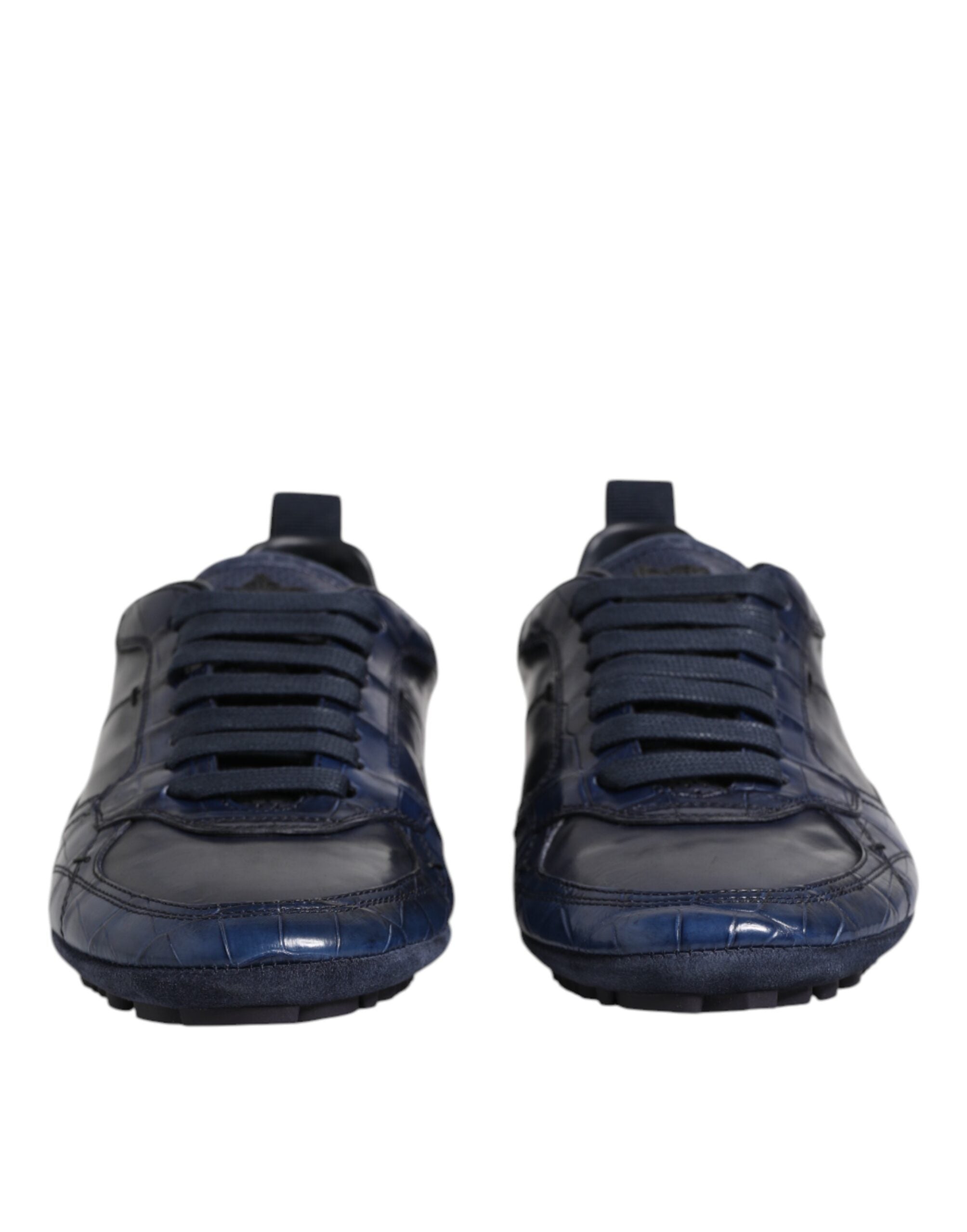 Dolce &amp; Gabbana Dark Blue Leather Low Top Men Sneakers Shoes