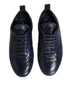 Dolce &amp; Gabbana Dark Blue Leather Low Top Men Sneakers Shoes