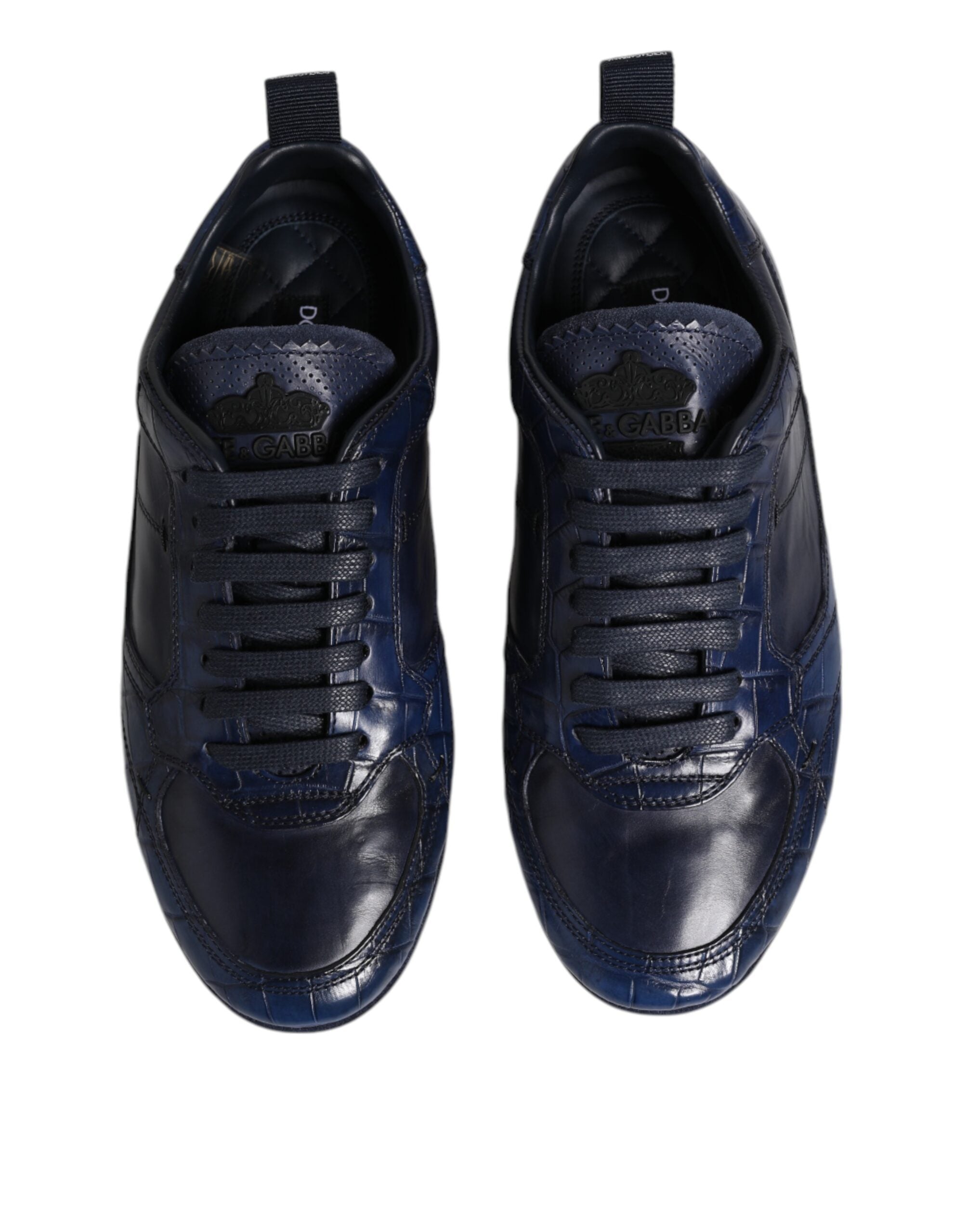 Dolce &amp; Gabbana Dark Blue Leather Low Top Men Sneakers Shoes