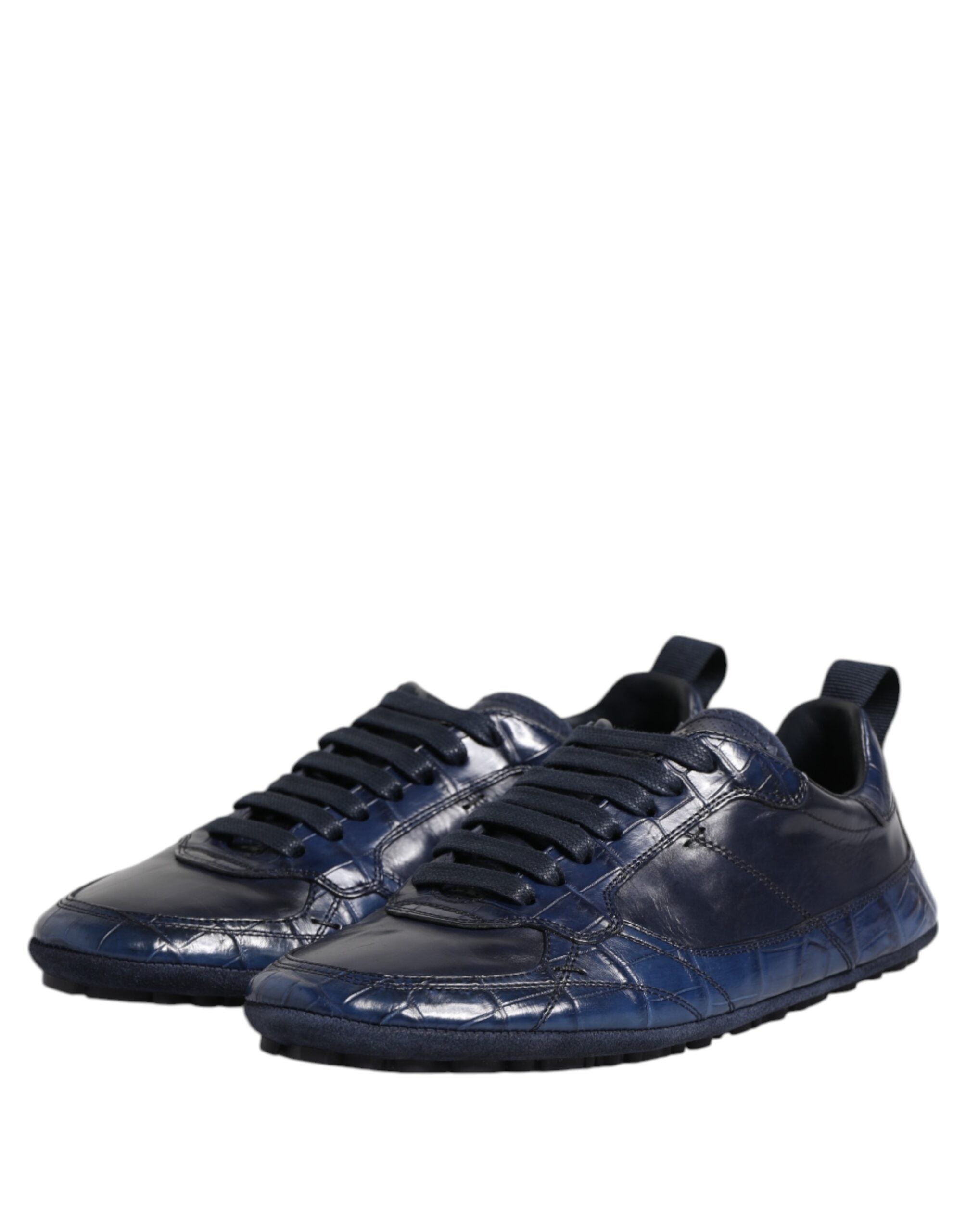 Dolce &amp; Gabbana Dark Blue Leather Low Top Men Sneakers Shoes