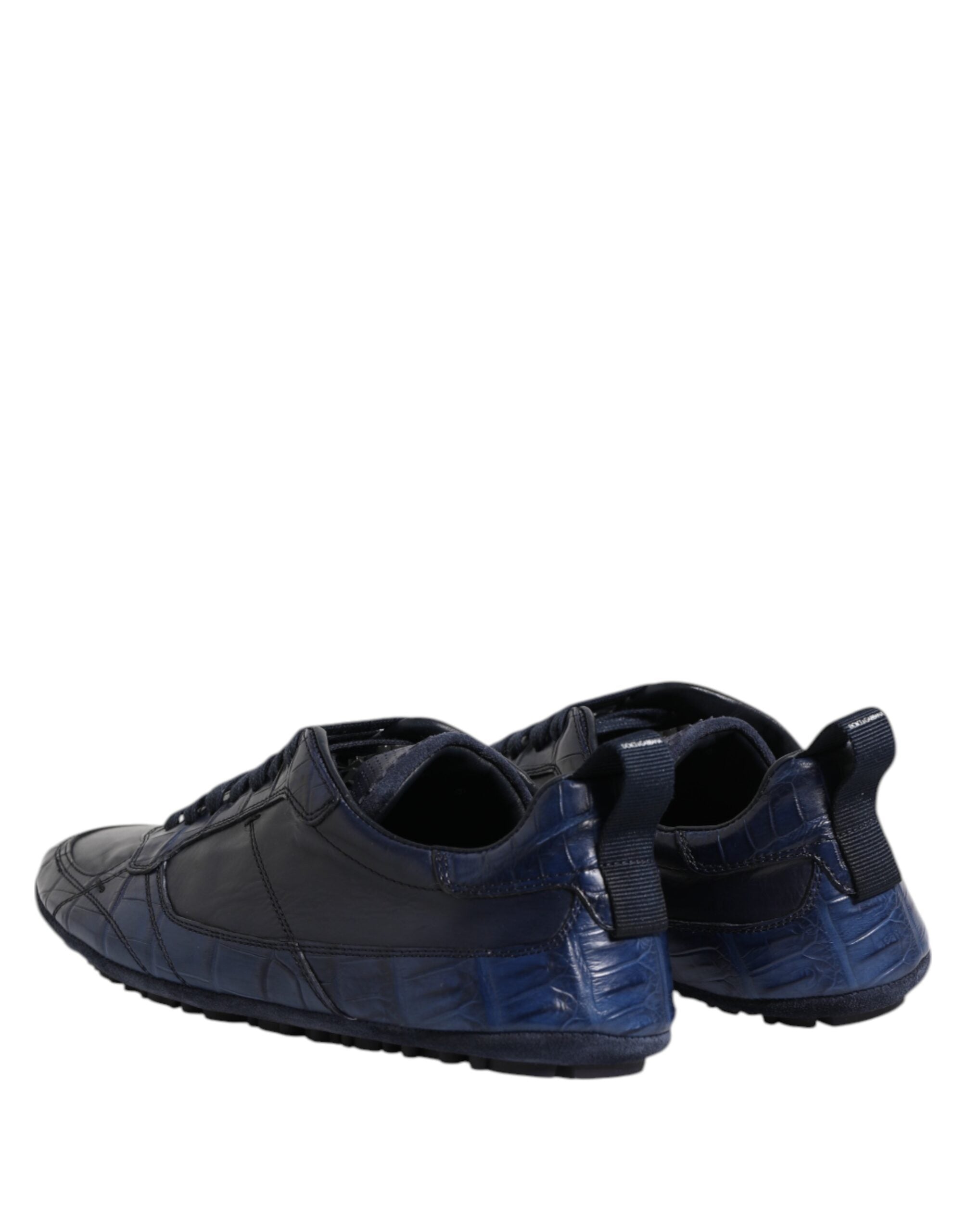 Dolce &amp; Gabbana Dark Blue Leather Low Top Men Sneakers Shoes