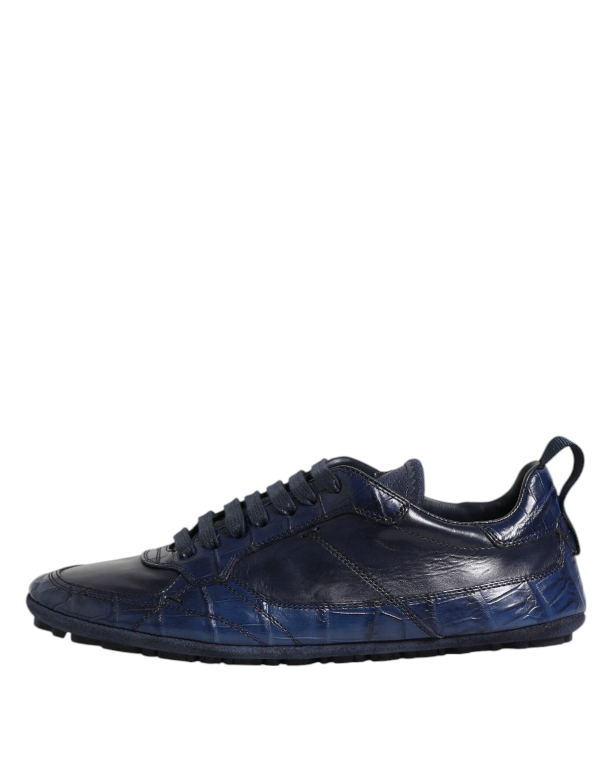 Dolce &amp; Gabbana Dark Blue Leather Low Top Men Sneakers Shoes