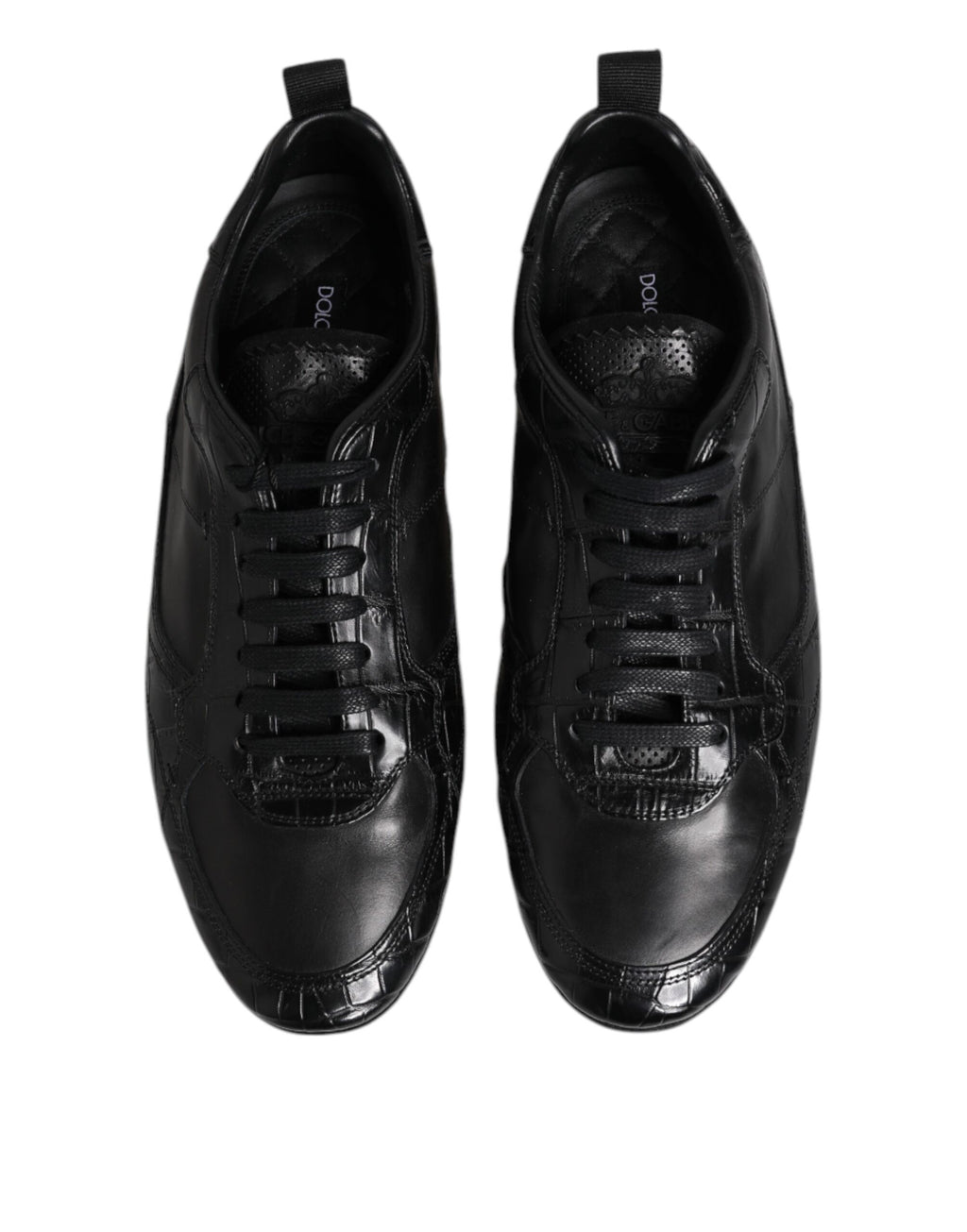 Dolce &amp; Gabbana Black Exotic Leather Low Top Sneakers Shoes