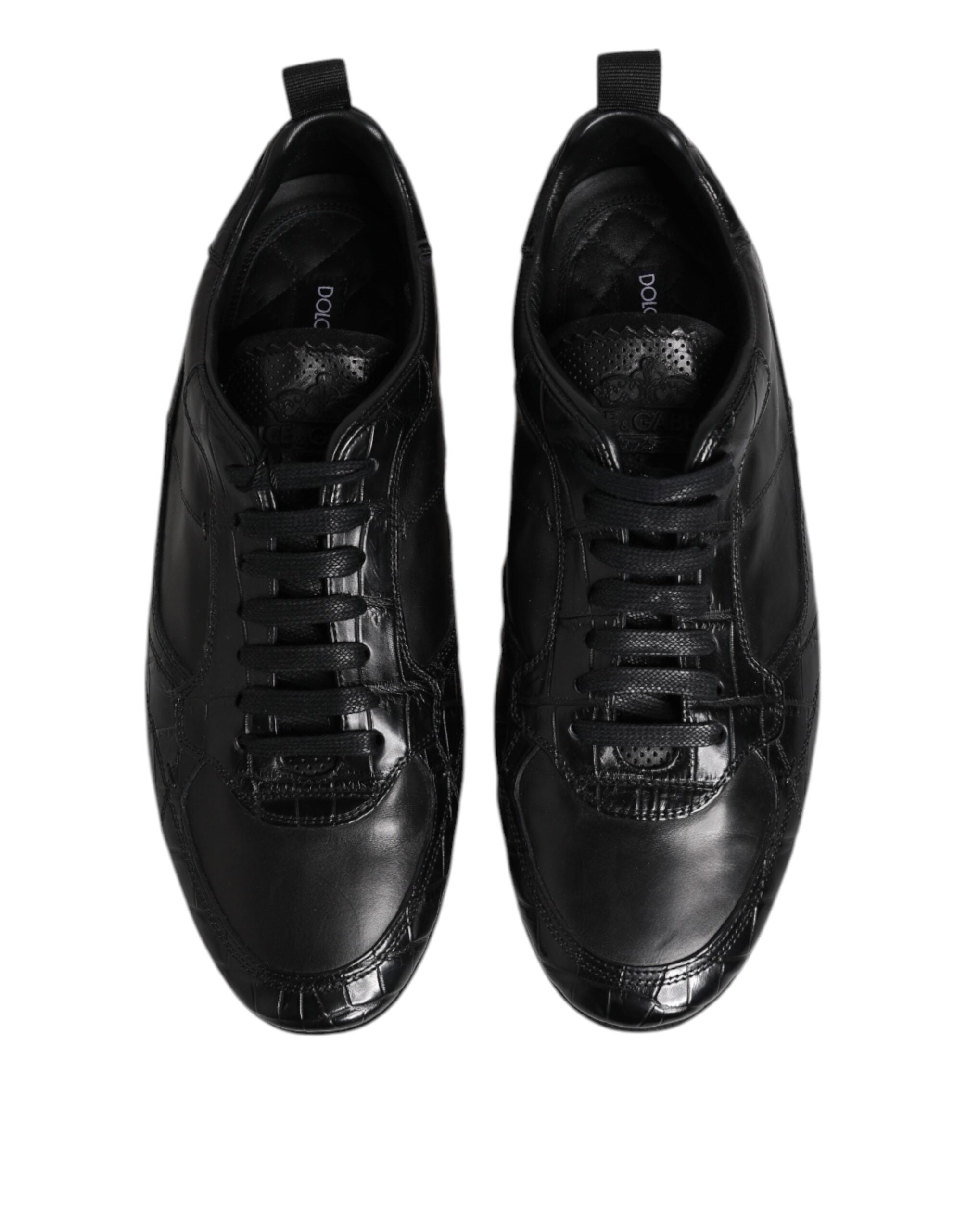 Dolce &amp; Gabbana Black Exotic Leather Low Top Sneakers Shoes