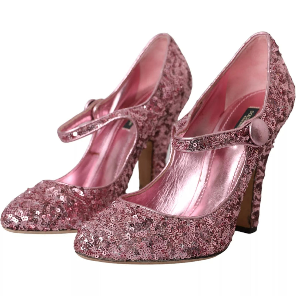 Dolce &amp; Gabbana Pink Sequin Mary Jane Pumps High Heels Shoes