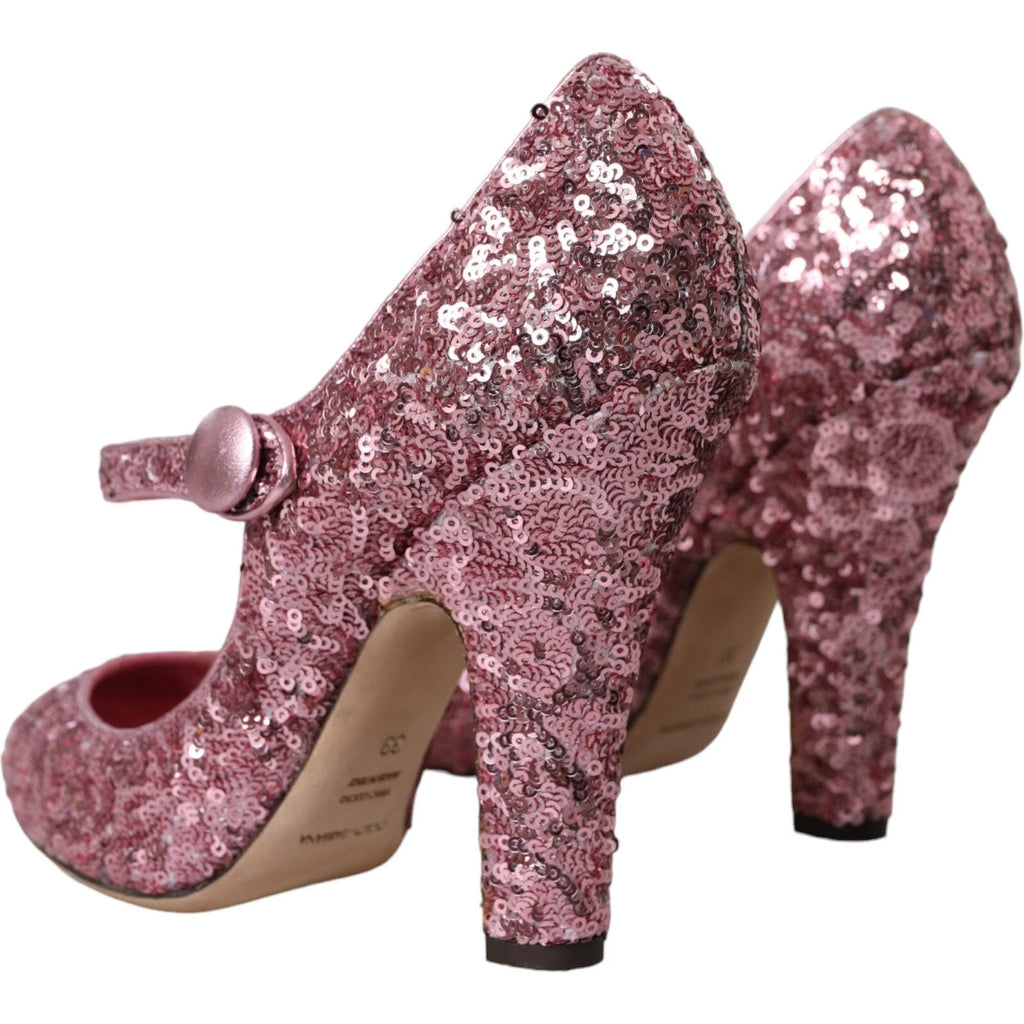 Dolce &amp; Gabbana Pink Sequin Mary Jane Pumps High Heels Shoes