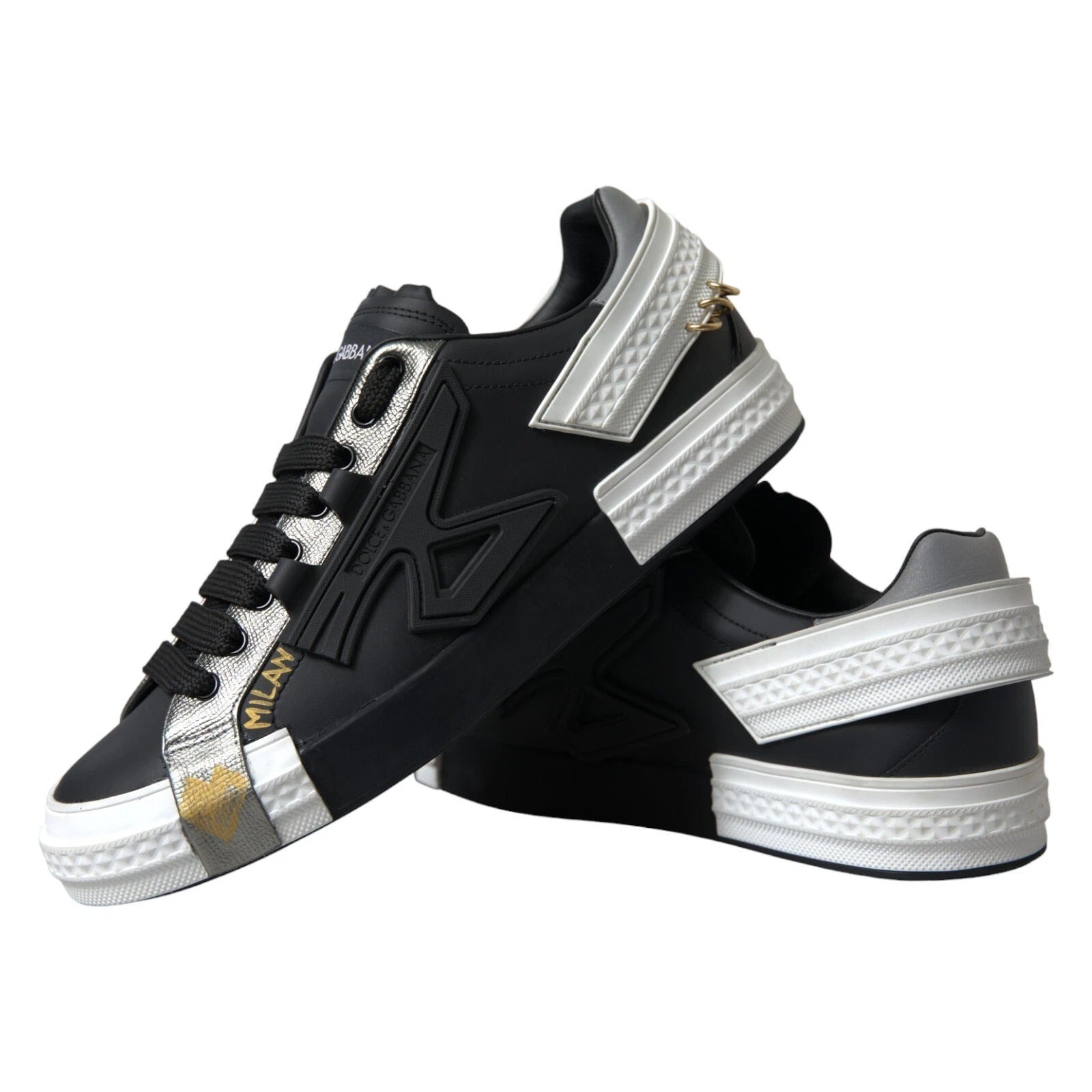 Dolce &amp; Gabbana Black Leather Low Top Sneakers Portofino Shoes