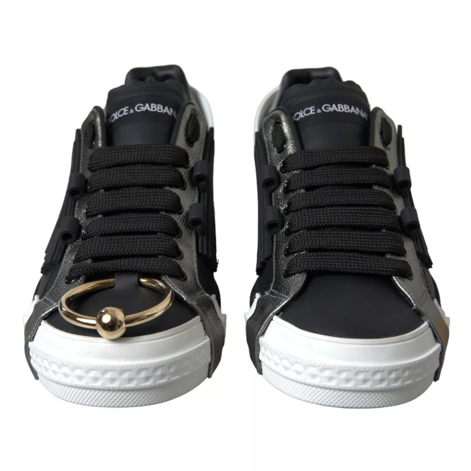Dolce &amp; Gabbana Black Leather Low Top Sneakers Portofino Shoes