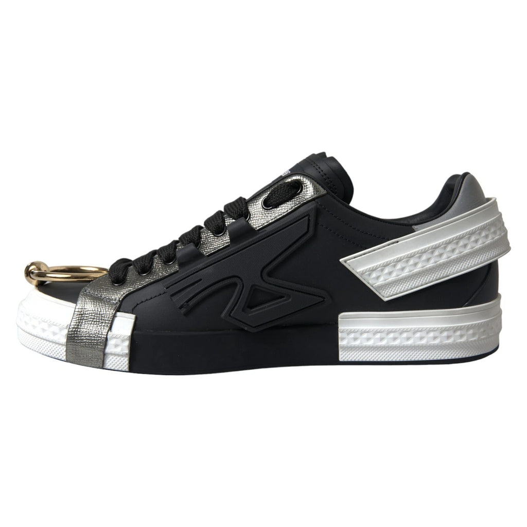 Dolce &amp; Gabbana Black Leather Low Top Sneakers Portofino Shoes