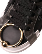 Dolce &amp; Gabbana Black Leather Low Top Sneakers Portofino Shoes