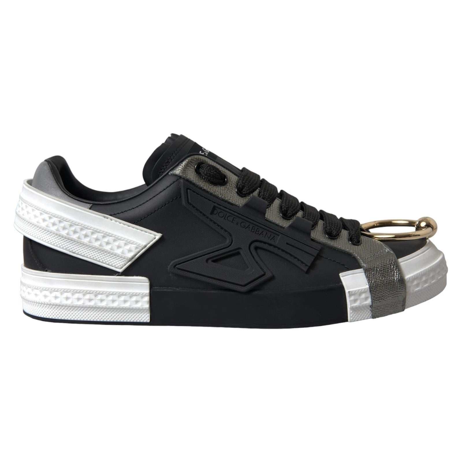 Dolce &amp; Gabbana Black Leather Low Top Sneakers Portofino Shoes