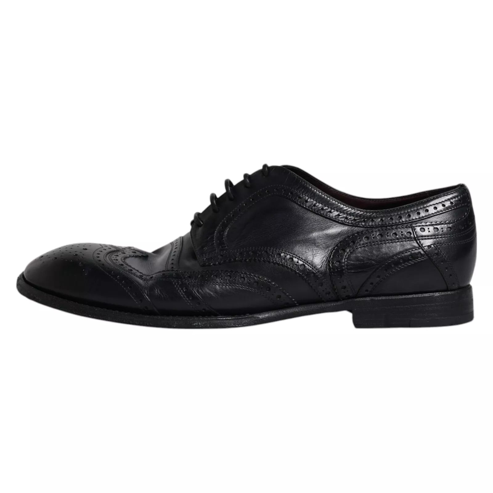 Dolce &amp; Gabbana Dark Blue Leather Derby Wingtip Formal Shoes