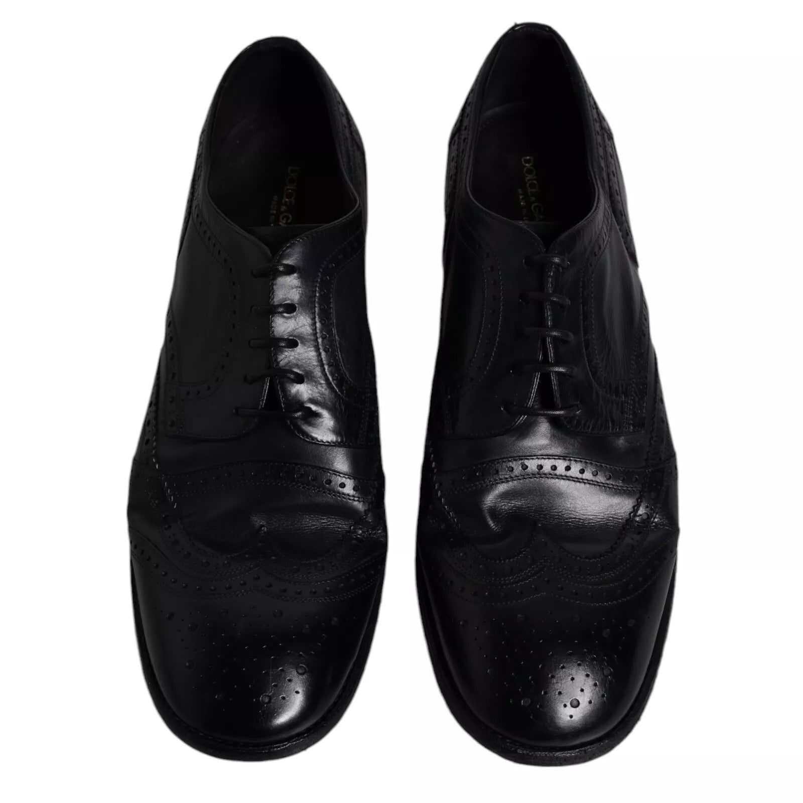 Dolce &amp; Gabbana Dark Blue Leather Derby Wingtip Formal Shoes