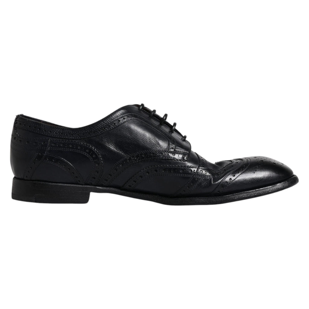 Dolce &amp; Gabbana Dark Blue Leather Derby Wingtip Formal Shoes