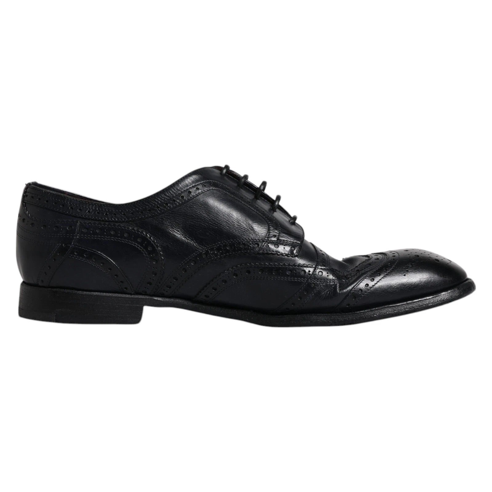 Dolce &amp; Gabbana Dark Blue Leather Derby Wingtip Formal Shoes