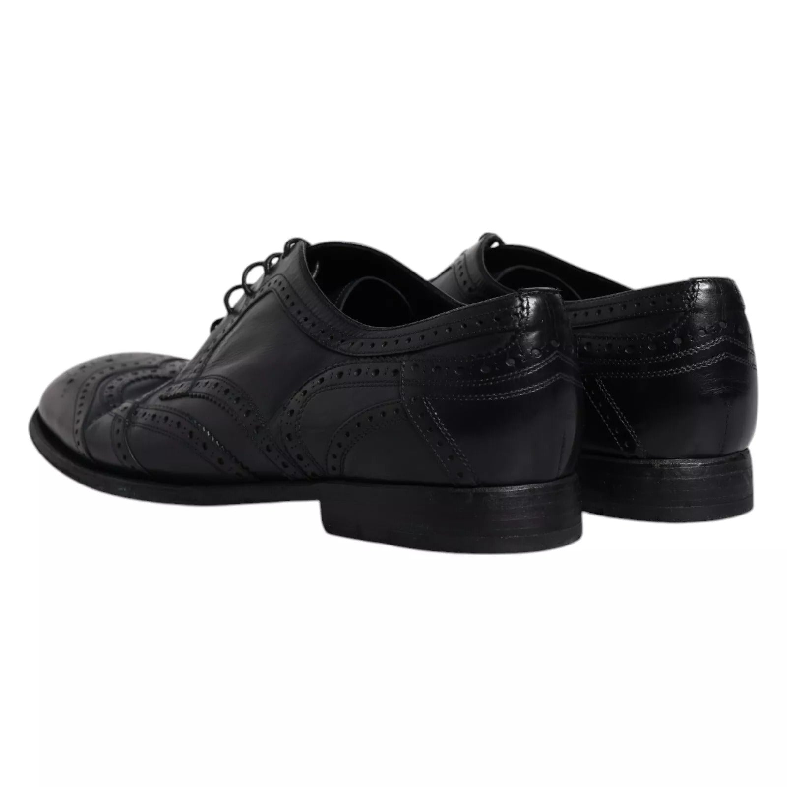 Dolce &amp; Gabbana Dark Blue Leather Derby Wingtip Formal Shoes