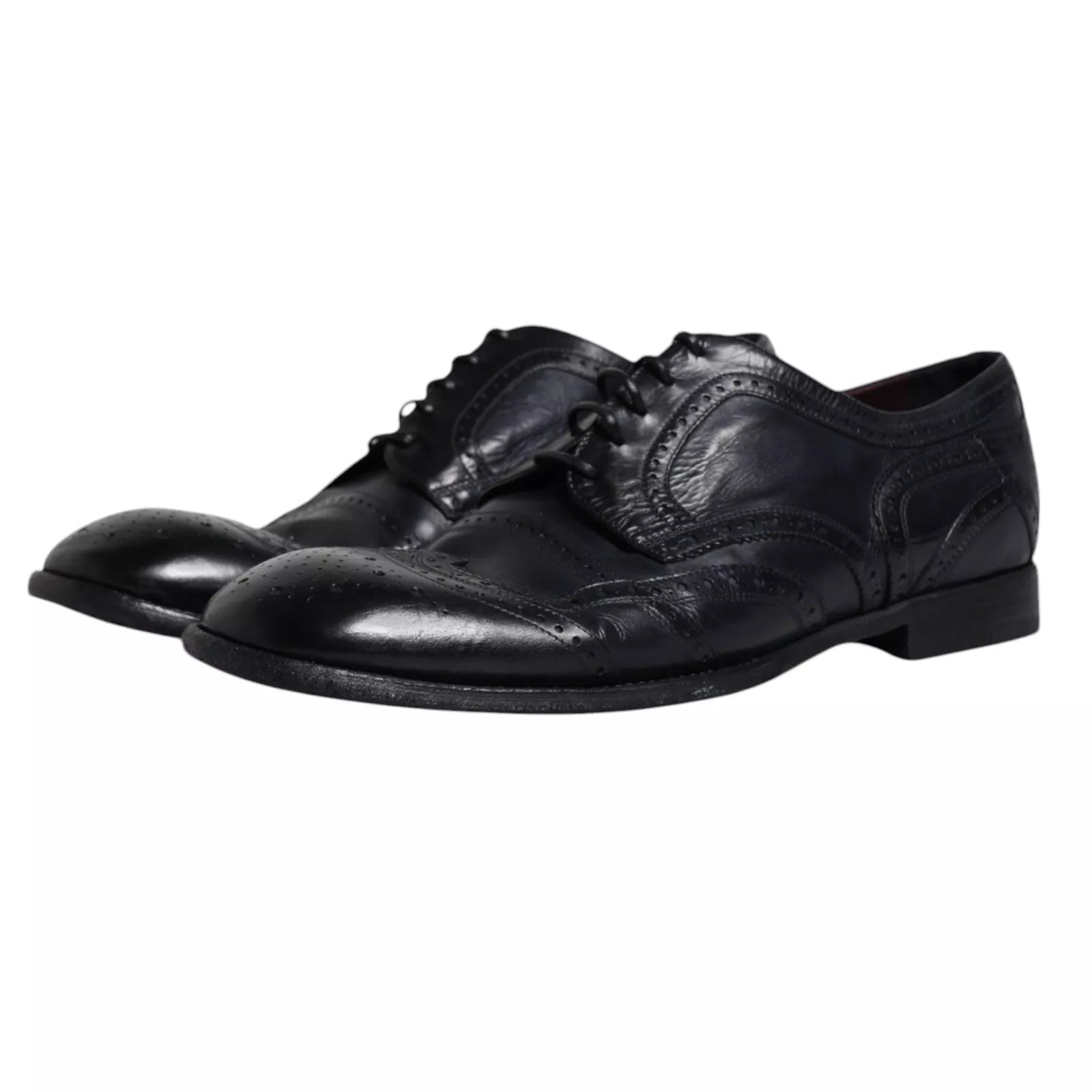 Dolce &amp; Gabbana Dark Blue Leather Derby Wingtip Formal Shoes