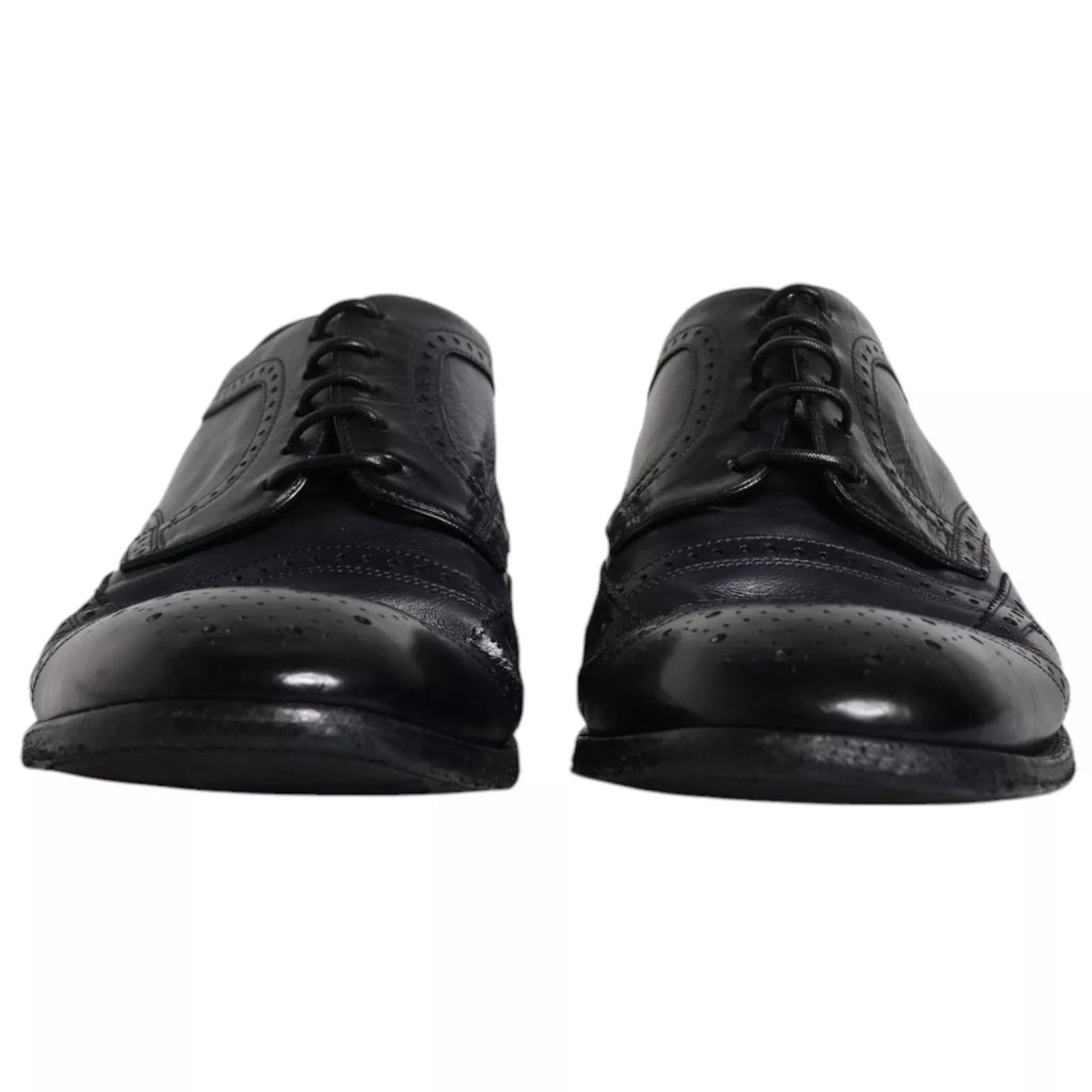 Dolce &amp; Gabbana Dark Blue Leather Derby Wingtip Formal Shoes