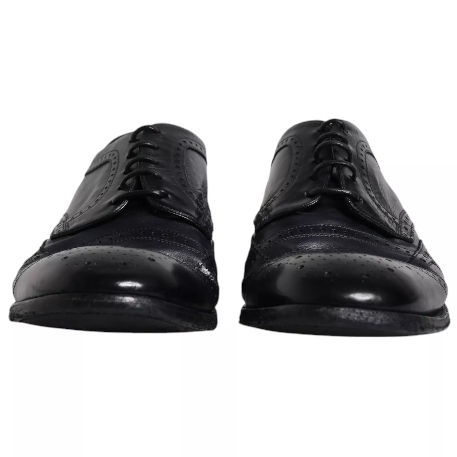 Dolce &amp; Gabbana Dark Blue Leather Derby Wingtip Formal Shoes