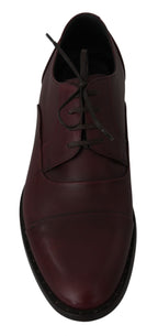 Dolce &amp; Gabbana Red Bordeaux Leather Derby Formal Shoes