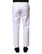 Dolce & Gabbana White Cotton Straight Logo Men Pants