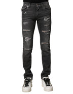 Dolce & Gabbana Black Washed Tattered Slim Fit Denim Jeans