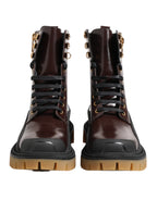 Dolce &amp; Gabbana Brown Black Leather Boots Zipper Lace Up Shoes