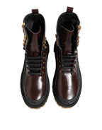 Dolce &amp; Gabbana Brown Black Leather Boots Zipper Lace Up Shoes