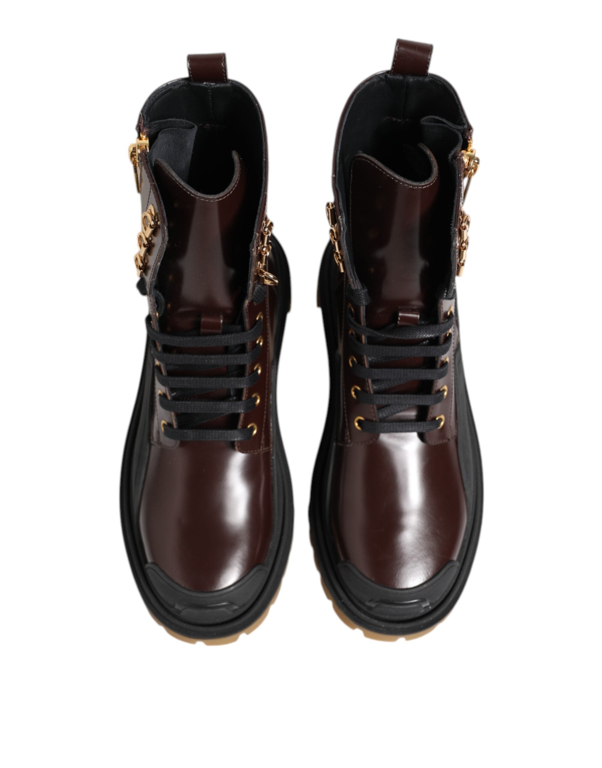 Dolce &amp; Gabbana Brown Black Leather Boots Zipper Lace Up Shoes