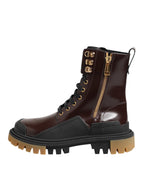 Dolce &amp; Gabbana Brown Black Leather Boots Zipper Lace Up Shoes