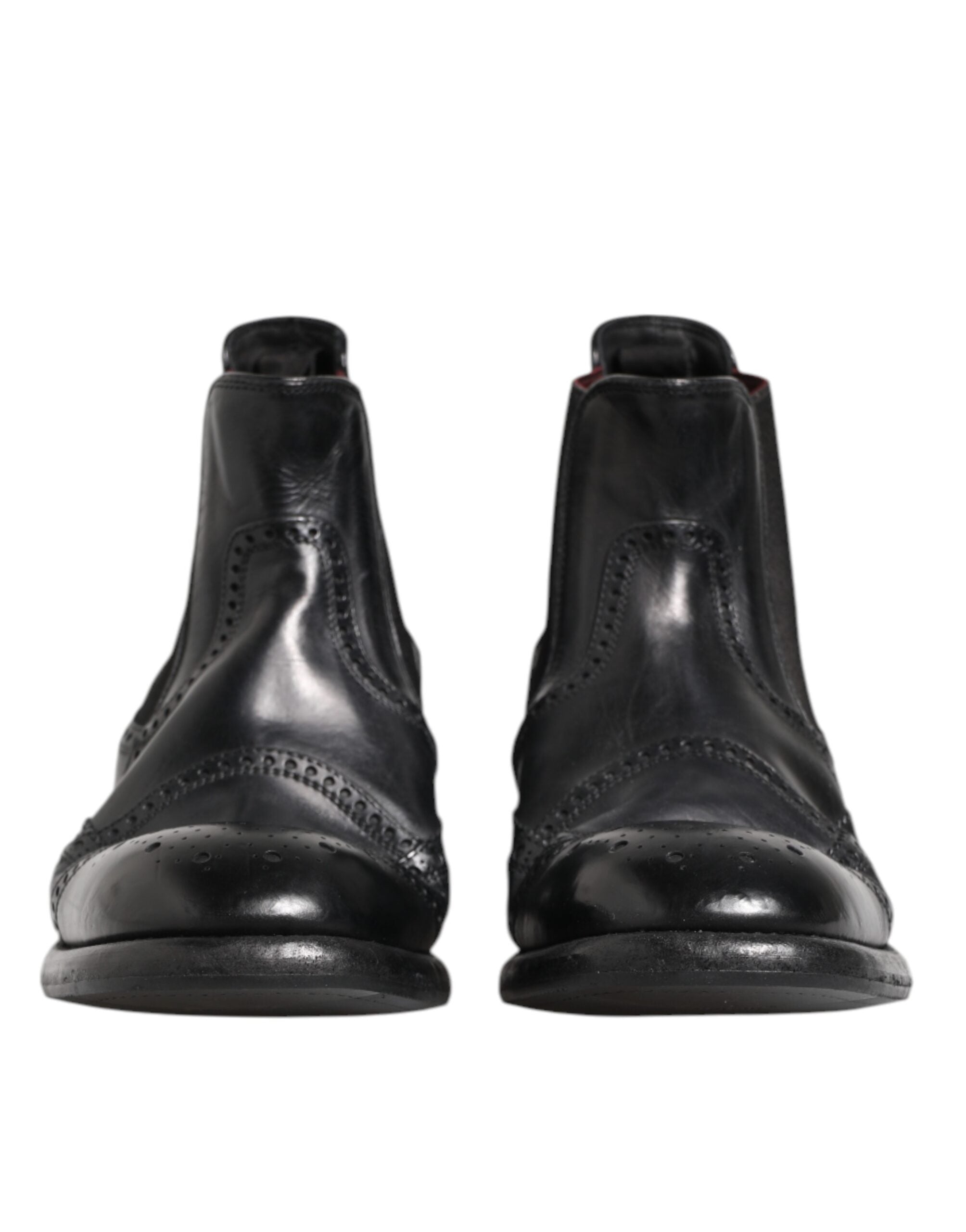 Dolce &amp; Gabbana Black Leather Ankle Boots Slip On Shoes