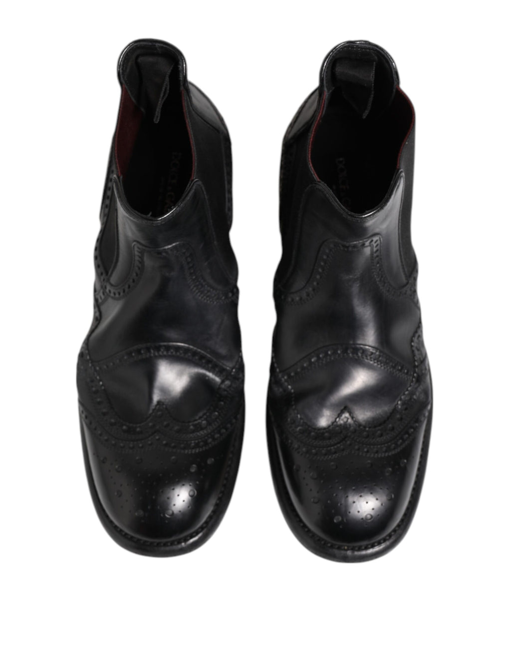 Dolce &amp; Gabbana Black Leather Ankle Boots Slip On Shoes