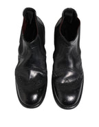 Dolce &amp; Gabbana Black Leather Ankle Boots Slip On Shoes