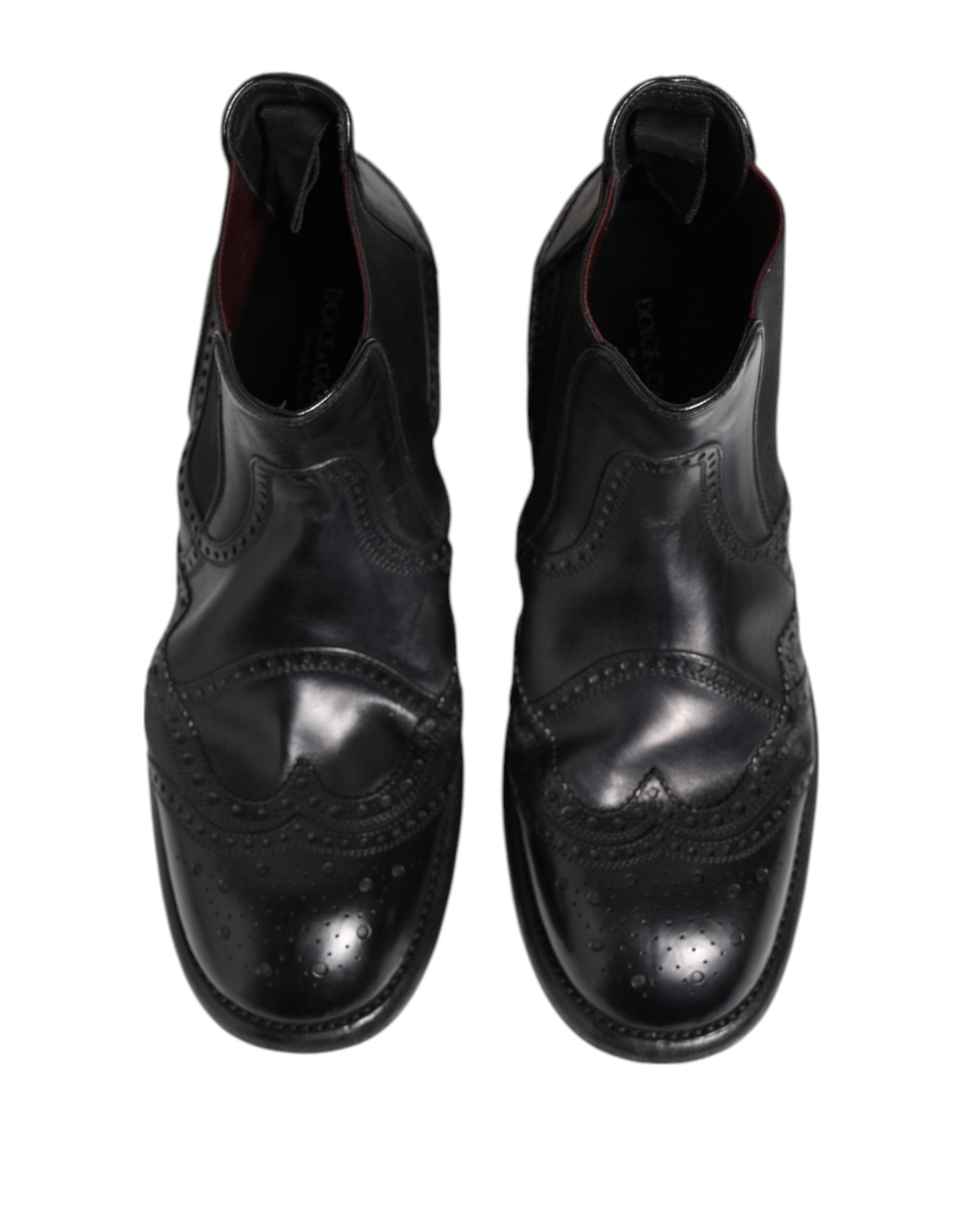 Dolce &amp; Gabbana Black Leather Ankle Boots Slip On Shoes