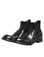 Dolce &amp; Gabbana Black Leather Ankle Boots Slip On Shoes