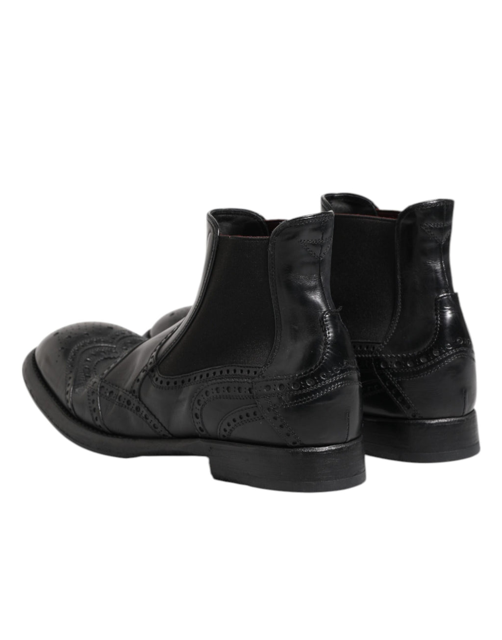 Dolce &amp; Gabbana Black Leather Ankle Boots Slip On Shoes