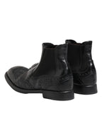 Dolce &amp; Gabbana Black Leather Ankle Boots Slip On Shoes