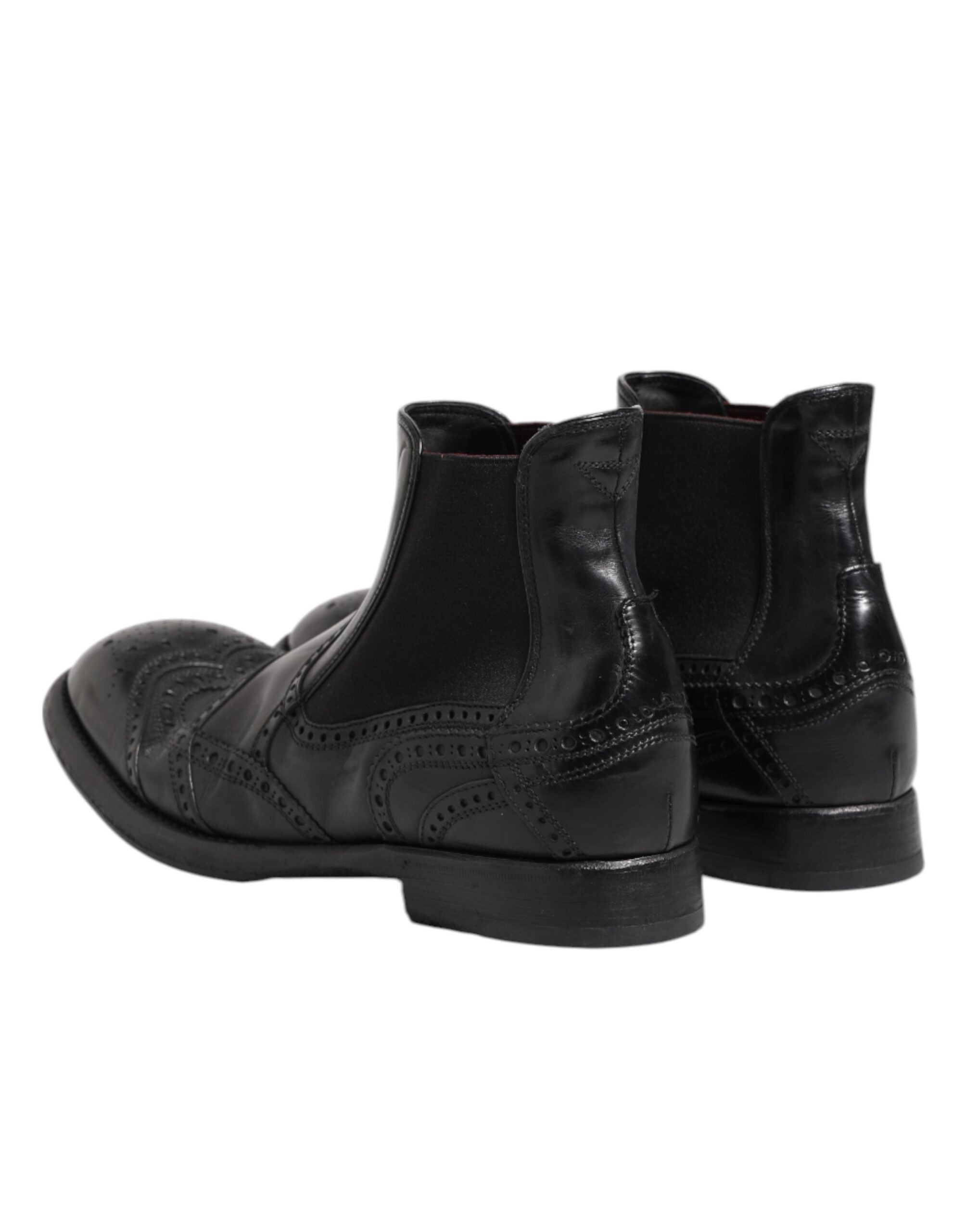 Dolce &amp; Gabbana Black Leather Ankle Boots Slip On Shoes
