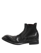 Dolce &amp; Gabbana Black Leather Ankle Boots Slip On Shoes